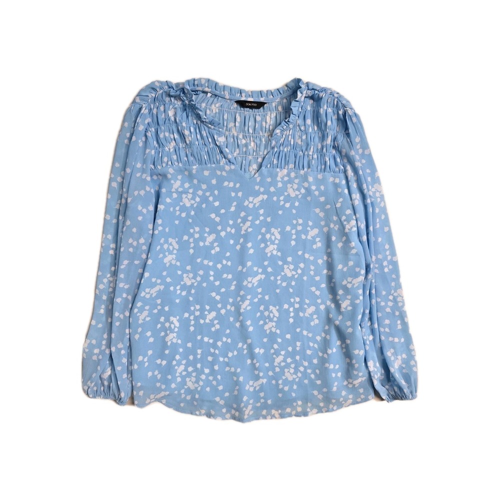 Dokotoo Blue Printed Long Sleeve V Neck Blouse Women's‎ Size L Lined